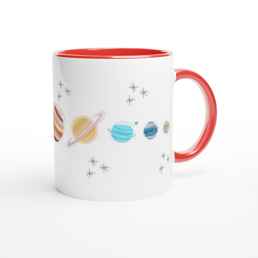 Solar System Planets - White 11oz Ceramic Mug with Colour Inside ceramic red Colour 11oz Mug Globally Fulfilled Space
