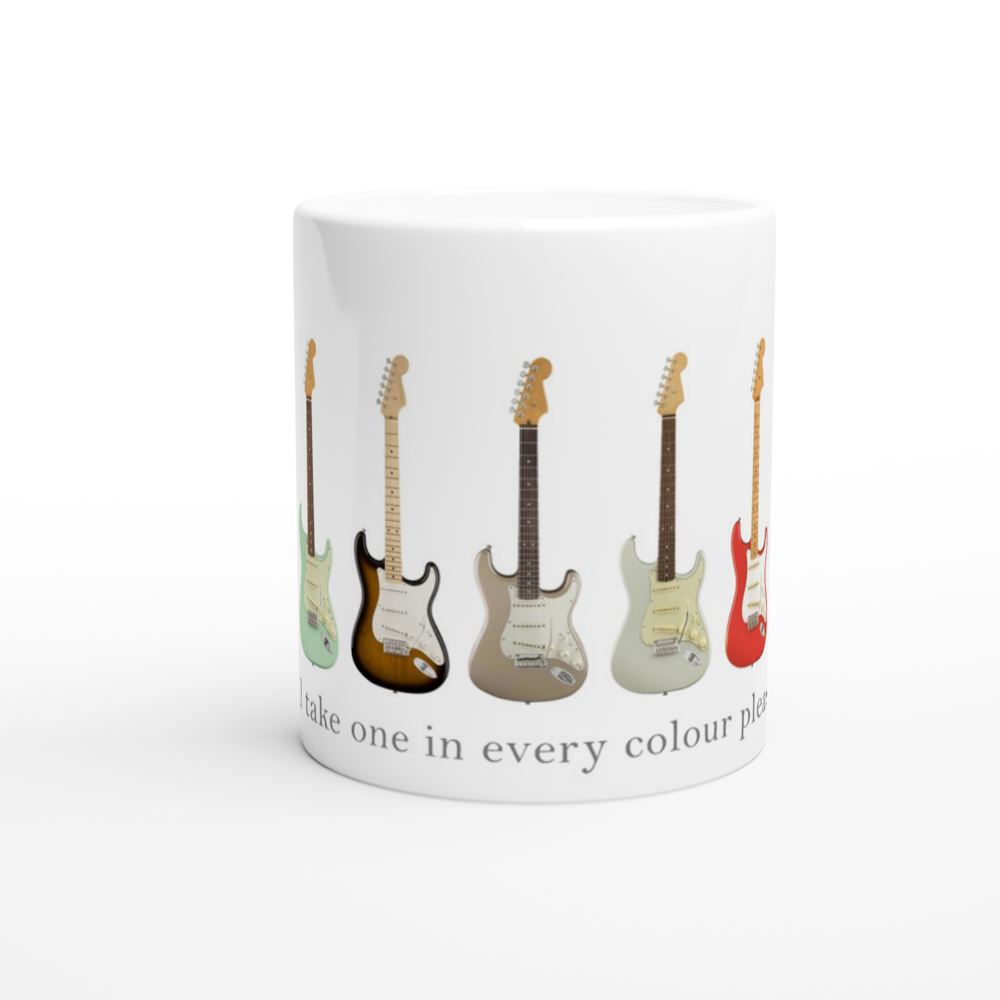 Guitars In Every Colour - White 11oz Ceramic Mug White 11oz Mug Globally Fulfilled Music
