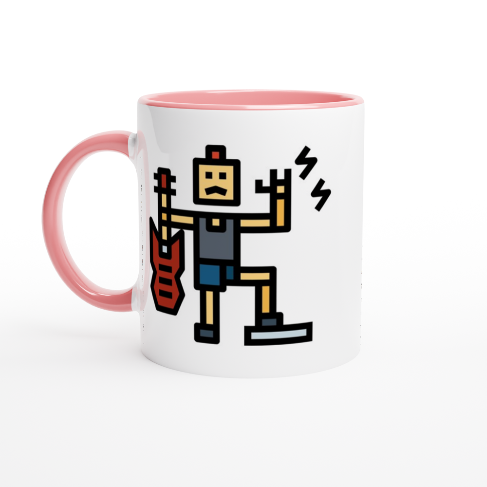 Rock And Roll - White 11oz Ceramic Mug with Colour Inside ceramic pink Colour 11oz Mug Globally Fulfilled Music