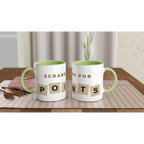Scrabbling For Points - White 11oz Ceramic Mug with Colour Inside ceramic green Colour 11oz Mug Games Globally Fulfilled