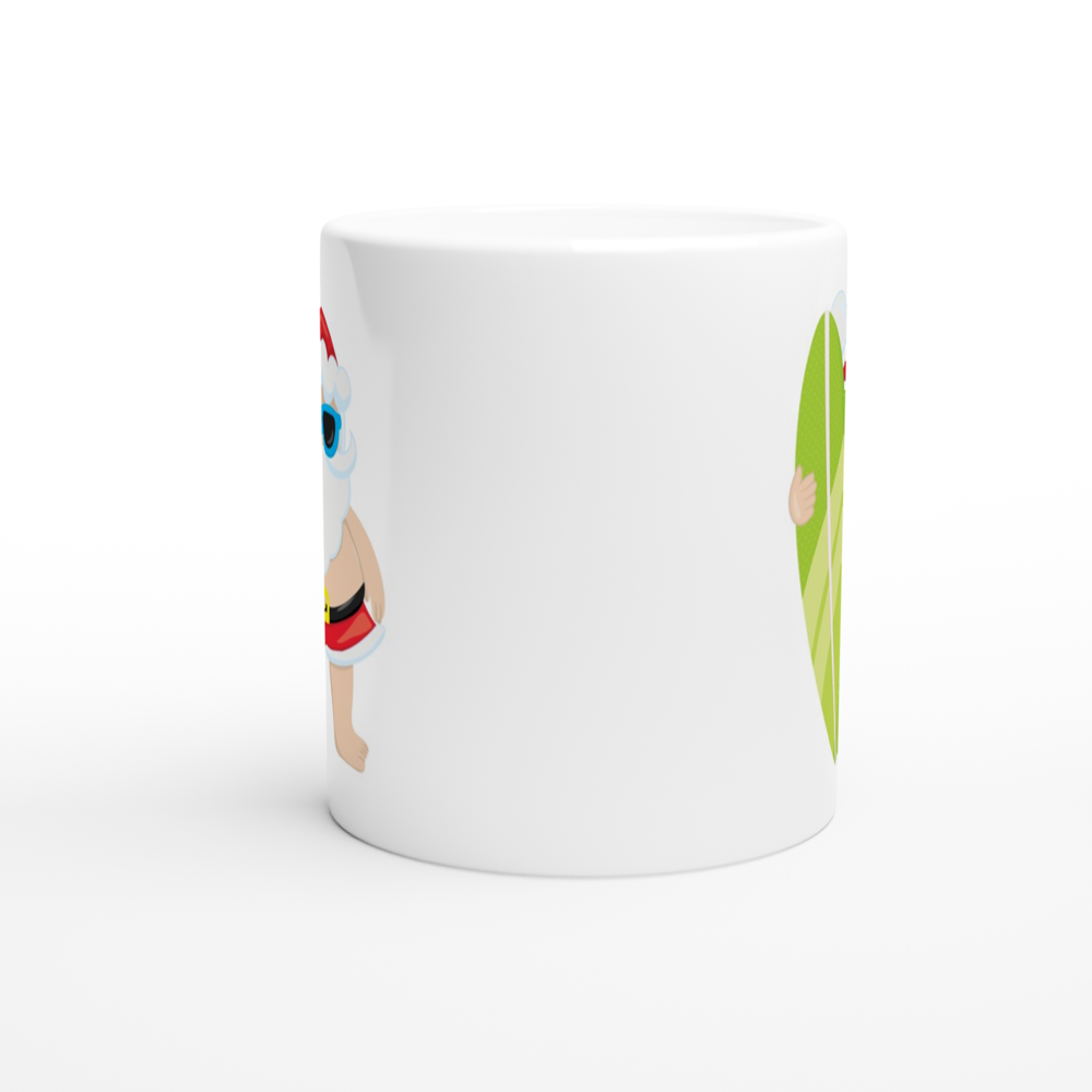 Surf Santa - White 11oz Ceramic Mug Christmas Mug Globally Fulfilled
