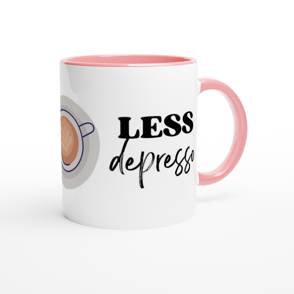 More Espresso, Less Depresso - White 11oz Ceramic Mug with Colour Inside Colour 11oz Mug Coffee Globally Fulfilled