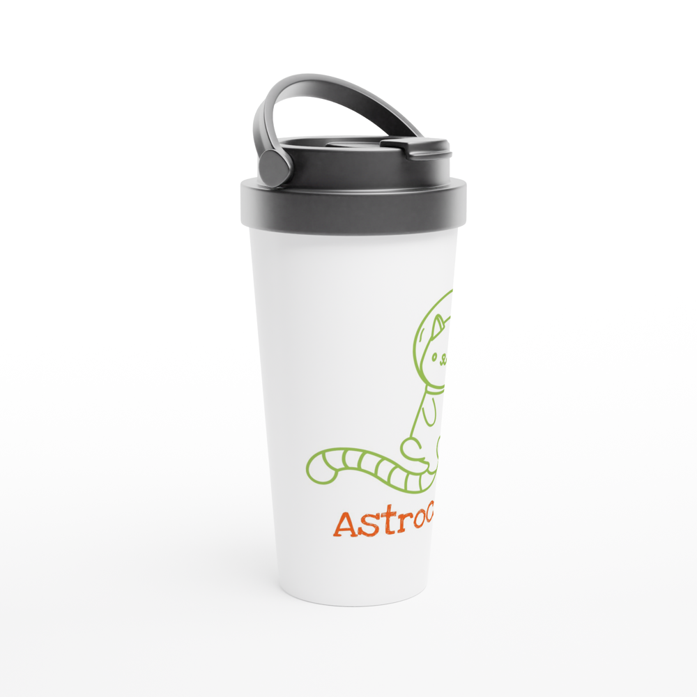 Astrocat - White 15oz Stainless Steel Travel Mug Travel Mug animal Globally Fulfilled Space