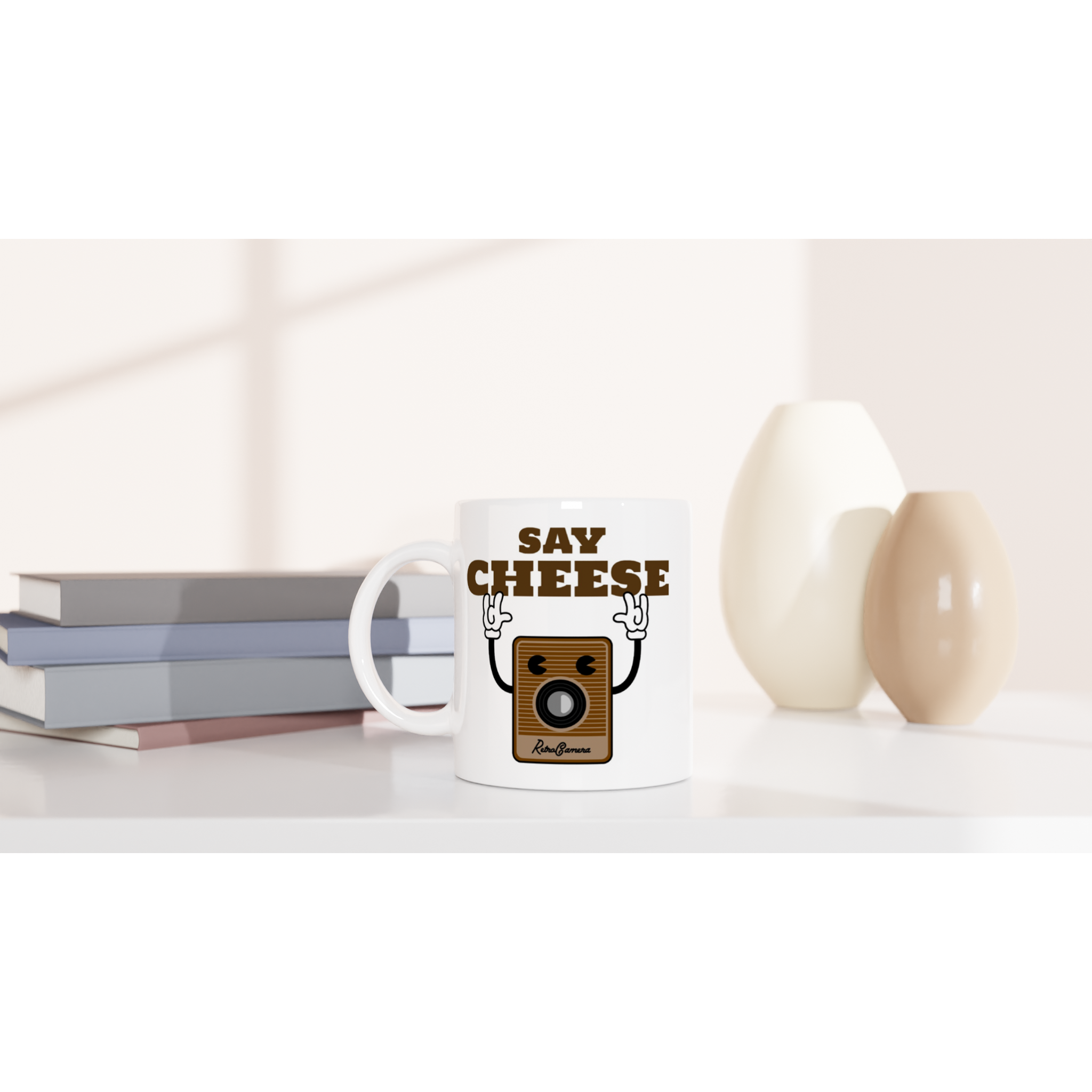 Say Cheese, Retro Camera - White 11oz Ceramic Mug White 11oz Mug Globally Fulfilled Retro Tech