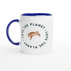 Love The Planet - White 11oz Ceramic Mug with Colour Inside ceramic blue Colour 11oz Mug Environment Globally Fulfilled