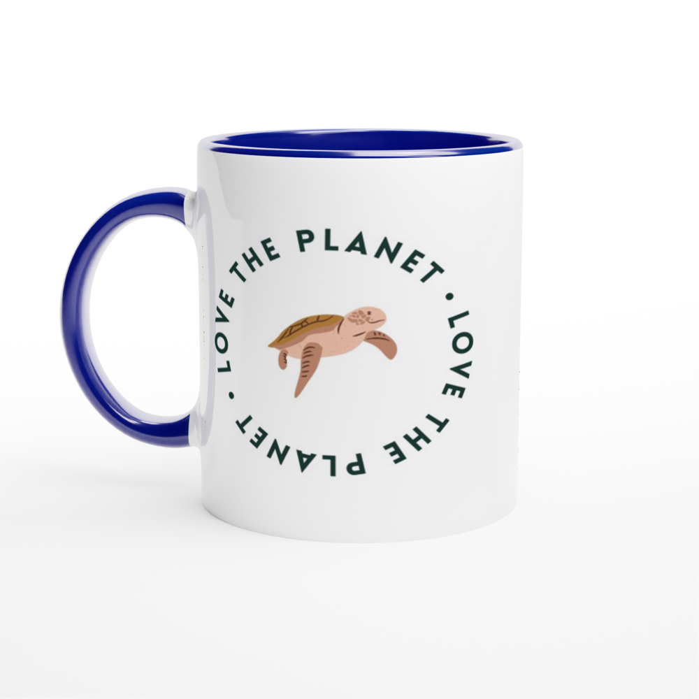 Love The Planet - White 11oz Ceramic Mug with Colour Inside ceramic blue Colour 11oz Mug Environment Globally Fulfilled