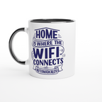 Home Is Where The WIFI Connects Automatically - White 11oz Ceramic Mug with Colour Inside ceramic black Colour 11oz Mug Globally Fulfilled Tech