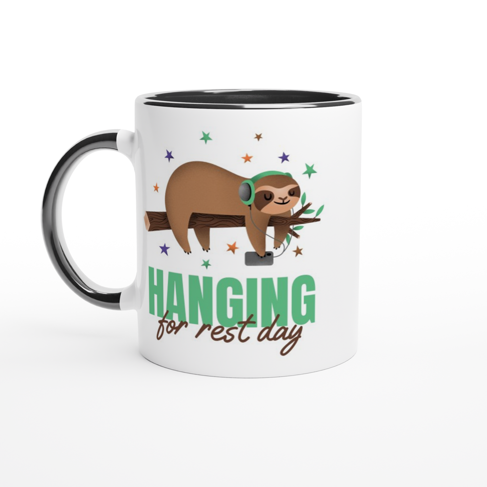 Hanging For Rest Day - White 11oz Ceramic Mug with Colour Inside ceramic black Colour 11oz Mug animal Fitness Globally Fulfilled