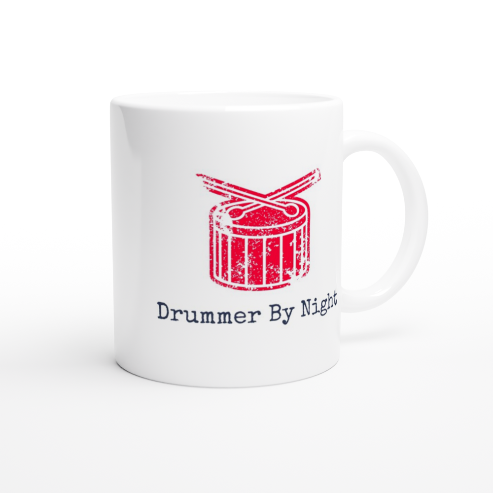 Drummer By Night - White 11oz Ceramic Mug White 11oz Mug Globally Fulfilled Music