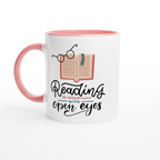 Reading Is Dreaming With Open Eyes - White 11oz Ceramic Mug with Colour Inside ceramic pink Colour 11oz Mug Globally Fulfilled Reading