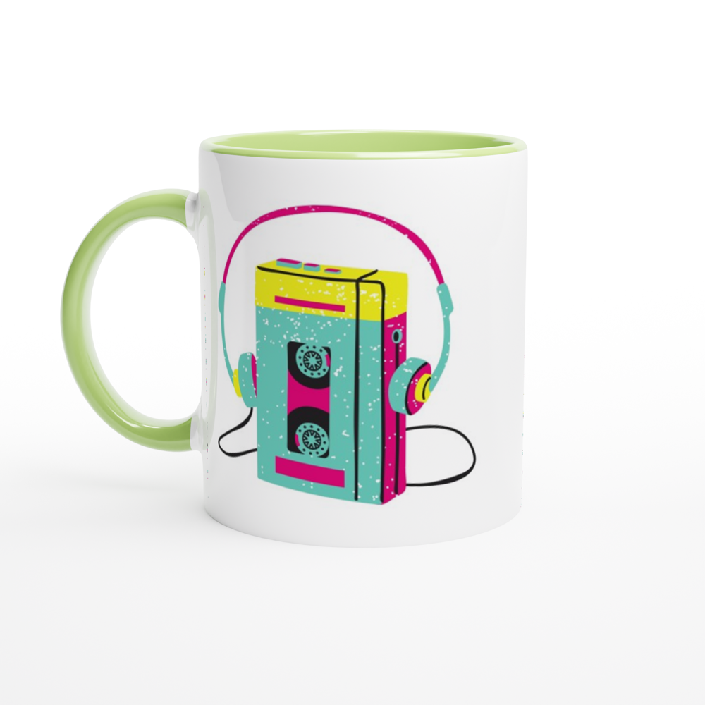 Wired For Sound, Music Player - White 11oz Ceramic Mug with Colour Inside ceramic green Colour 11oz Mug Globally Fulfilled Music Retro