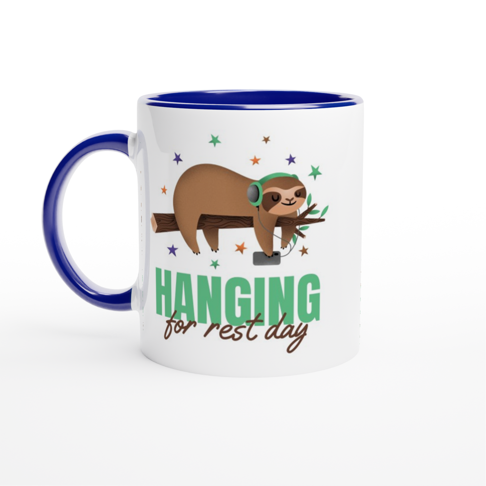 Hanging For Rest Day - White 11oz Ceramic Mug with Colour Inside ceramic blue Colour 11oz Mug animal Fitness Globally Fulfilled