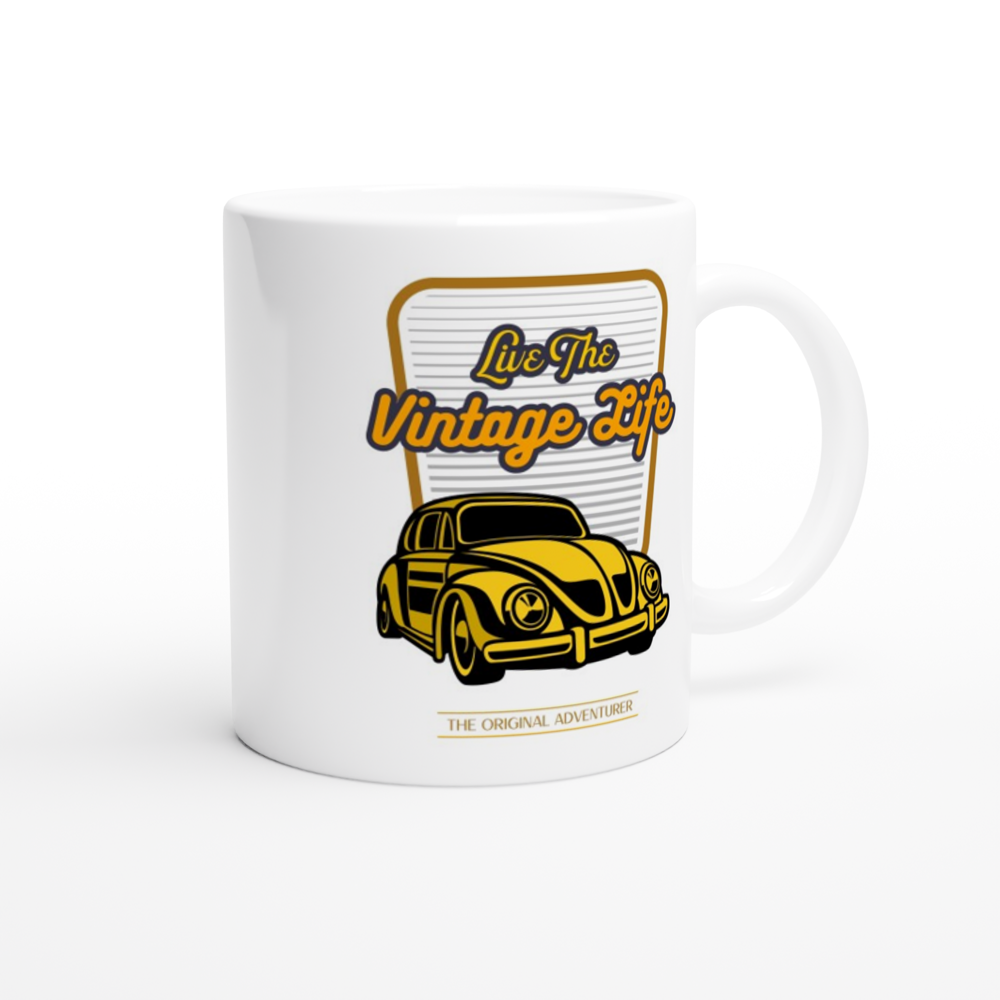 Live The Vintage Life - White 11oz Ceramic Mug White 11oz Mug Globally Fulfilled Retro