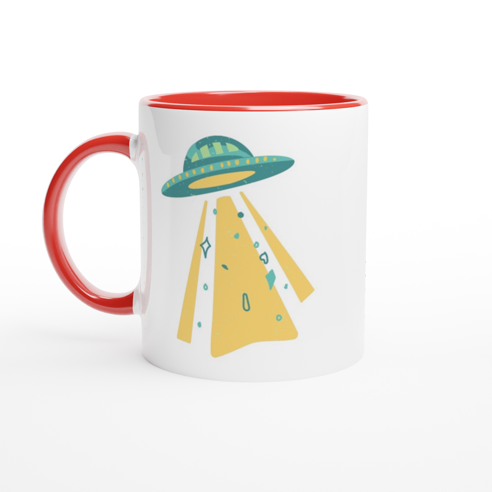 Alien UFO - White 11oz Ceramic Mug with Colour Inside ceramic red Colour 11oz Mug Globally Fulfilled Sci Fi Space