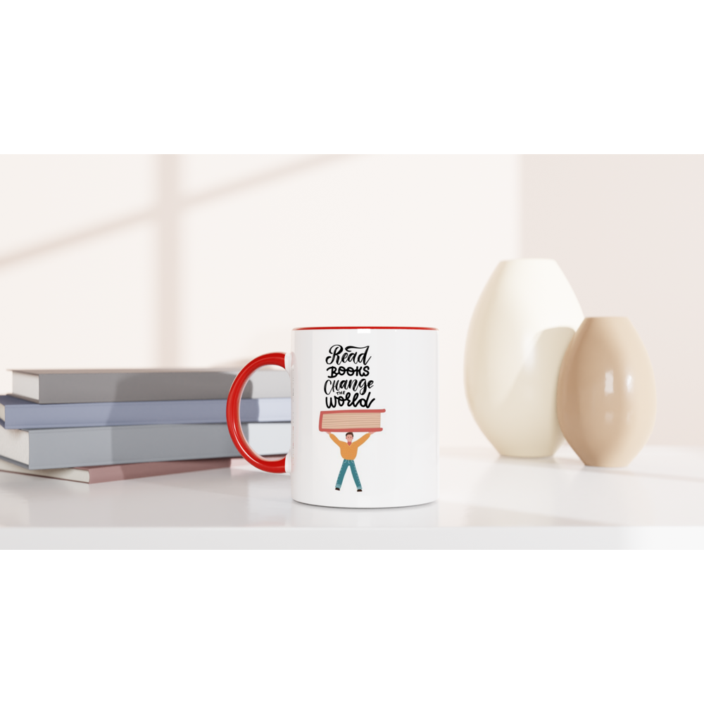Read Books, Change The World - White 11oz Ceramic Mug with Colour Inside Colour 11oz Mug Globally Fulfilled Reading