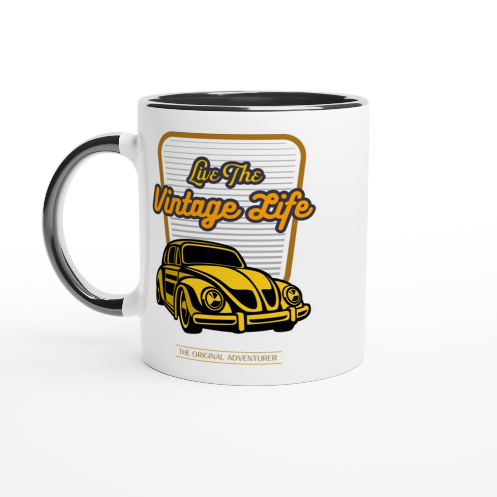 Live The Vintage Life - White 11oz Ceramic Mug with Colour Inside ceramic black Colour 11oz Mug Globally Fulfilled Retro