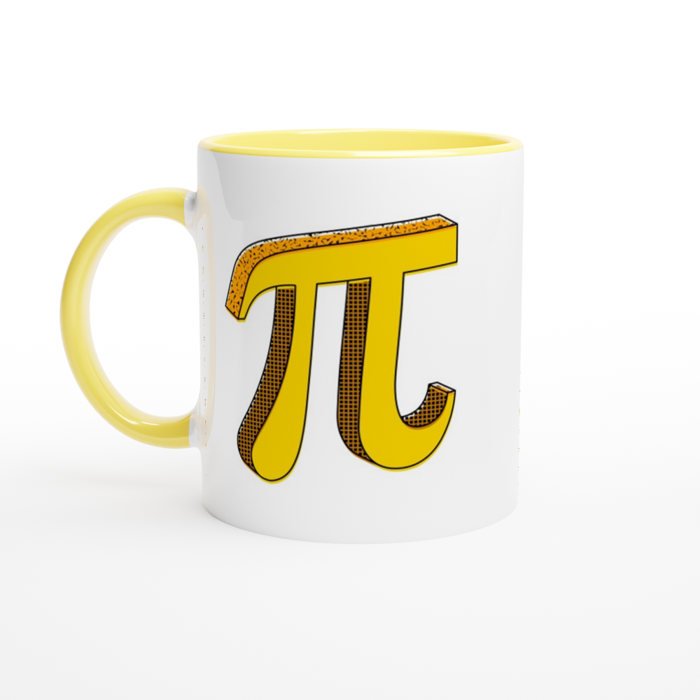 Pi - White 11oz Ceramic Mug with Colour Inside ceramic yellow Colour 11oz Mug Globally Fulfilled Maths Science