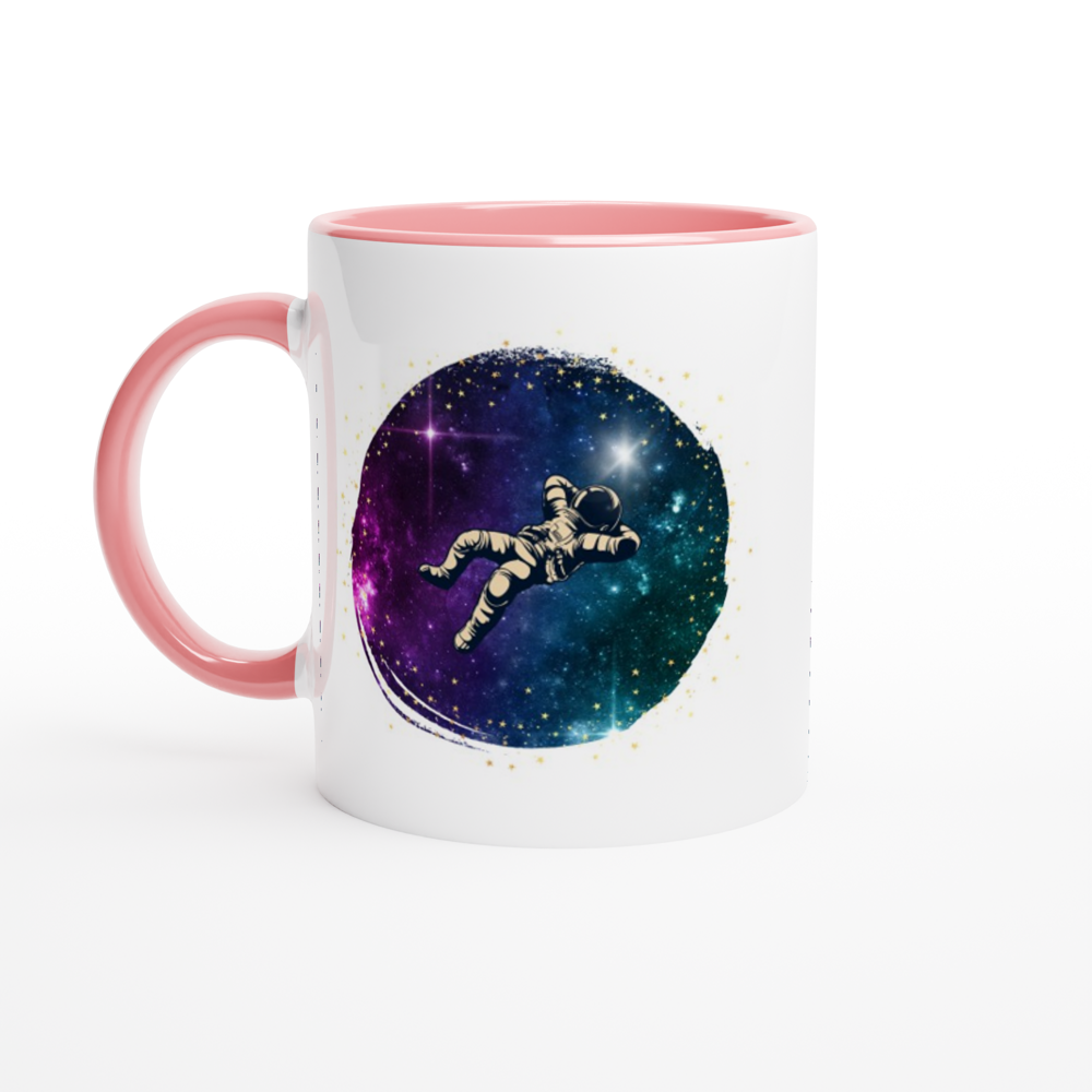 Spaceman - White 11oz Ceramic Mug with Colour Inside ceramic pink Colour 11oz Mug Globally Fulfilled Space