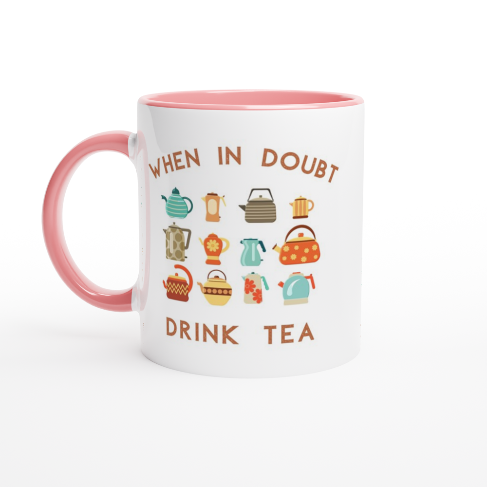 Drink Tea - White 11oz Ceramic Mug with Colour Inside ceramic pink Colour 11oz Mug Globally Fulfilled Tea