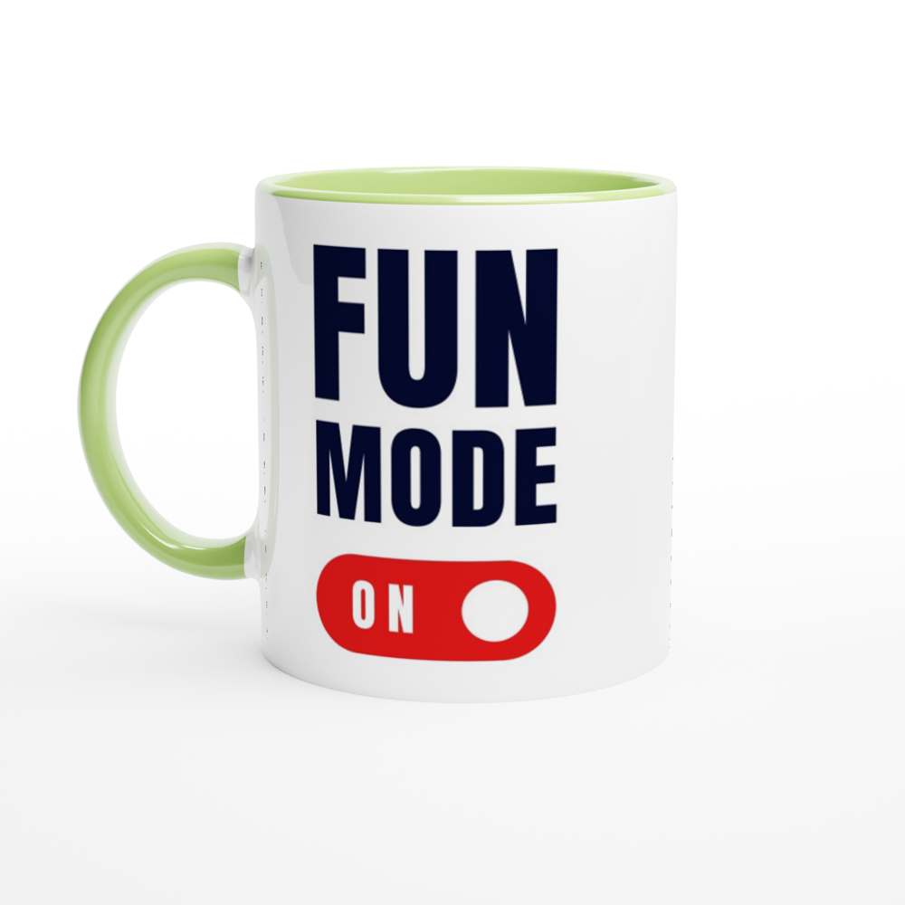 Fun Mode On - White 11oz Ceramic Mug with Colour Inside Colour 11oz Mug Funny Globally Fulfilled