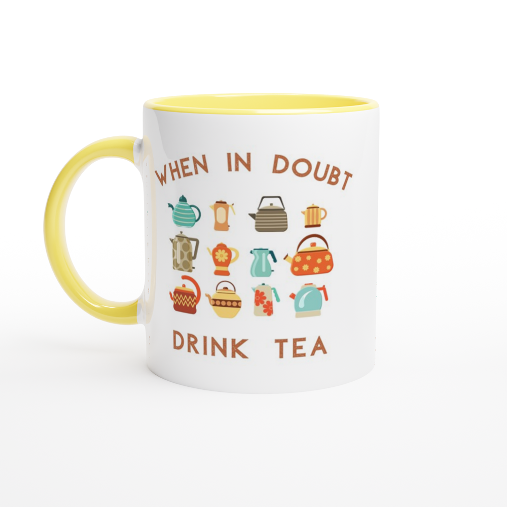 Drink Tea - White 11oz Ceramic Mug with Colour Inside ceramic yellow Colour 11oz Mug Globally Fulfilled Tea