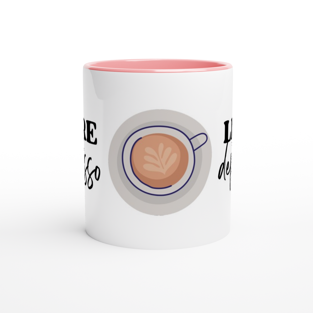 More Espresso, Less Depresso - White 11oz Ceramic Mug with Colour Inside Colour 11oz Mug Coffee Globally Fulfilled