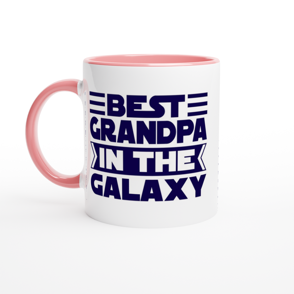 Best Grandpa In The Galaxy - White 11oz Ceramic Mug with Colour Inside ceramic pink Colour 11oz Mug Dad Globally Fulfilled