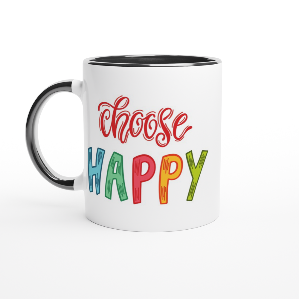 Choose Happy - White 11oz Ceramic Mug with Colour Inside ceramic black Colour 11oz Mug Globally Fulfilled Motivation