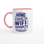 Home Is Where The WIFI Connects Automatically - White 11oz Ceramic Mug with Colour Inside ceramic pink Colour 11oz Mug Globally Fulfilled Tech