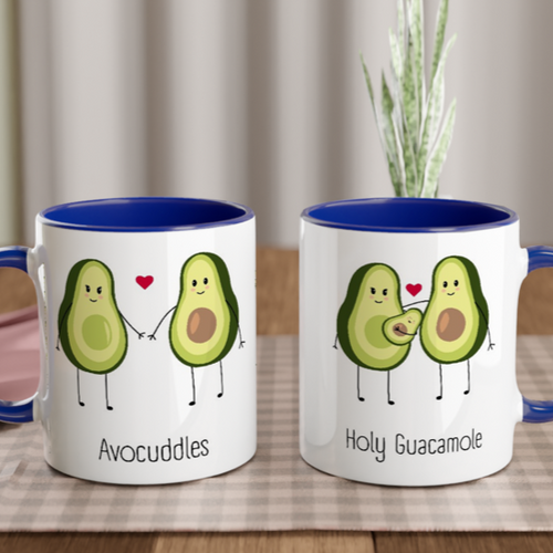 Avocuddles, Holy Guacamole - White 11oz Ceramic Mug with Colour Inside Colour 11oz Mug Globally Fulfilled Love