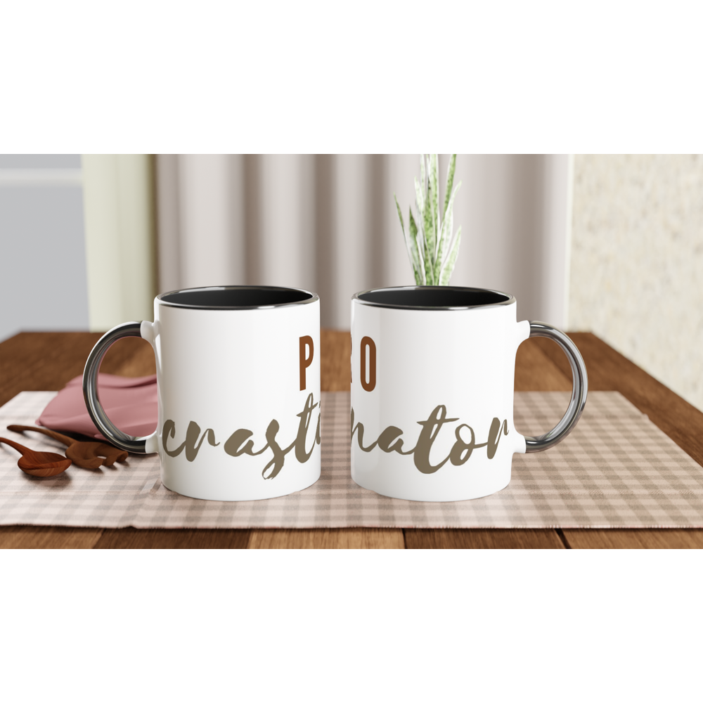Procrastinator - White 11oz Ceramic Mug with Colour Inside Colour 11oz Mug Funny Globally Fulfilled