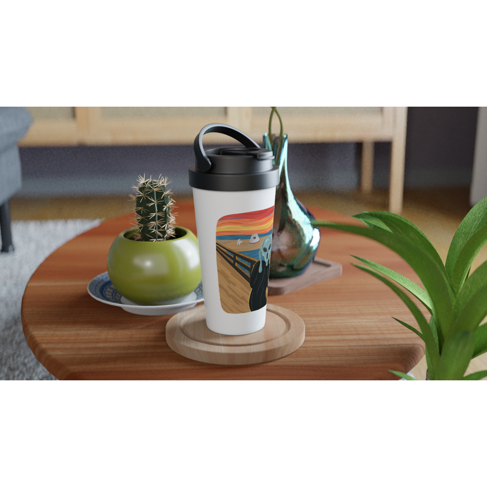 Alien Scream - White 15oz Stainless Steel Travel Mug Travel Mug Globally Fulfilled Sci Fi