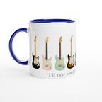 Guitars In Every Colour - White 11oz Ceramic Mug with Colour Inside ceramic blue Colour 11oz Mug Globally Fulfilled Music