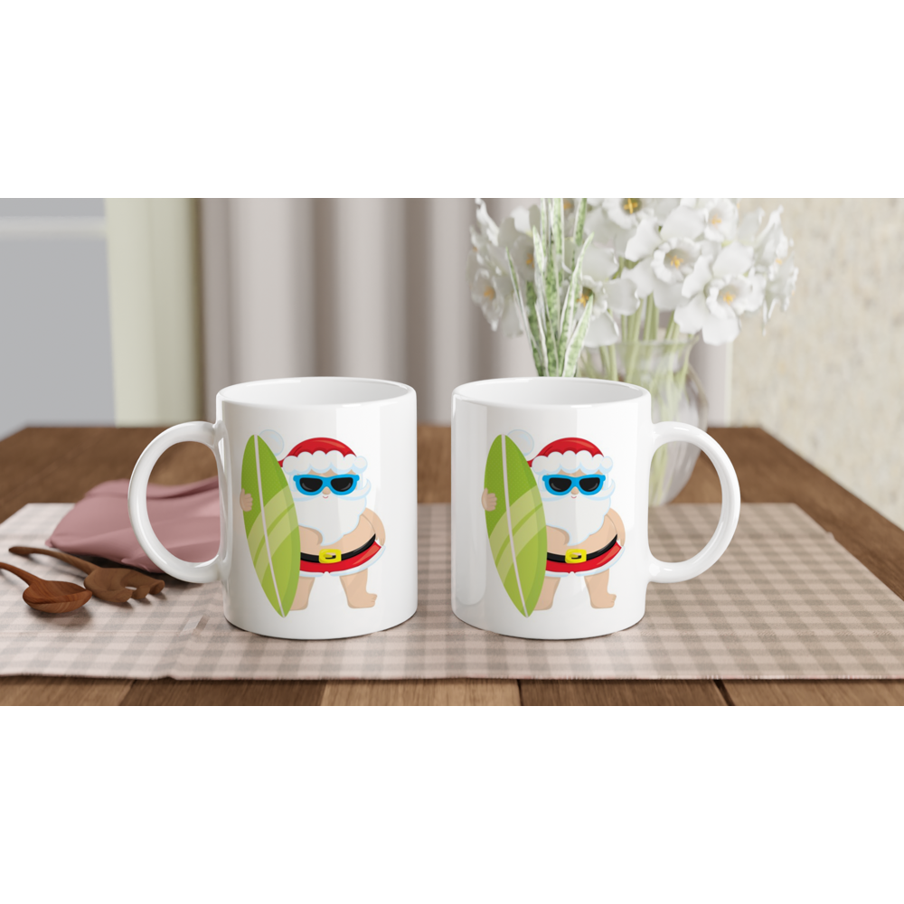 Surf Santa - White 11oz Ceramic Mug Christmas Mug Globally Fulfilled