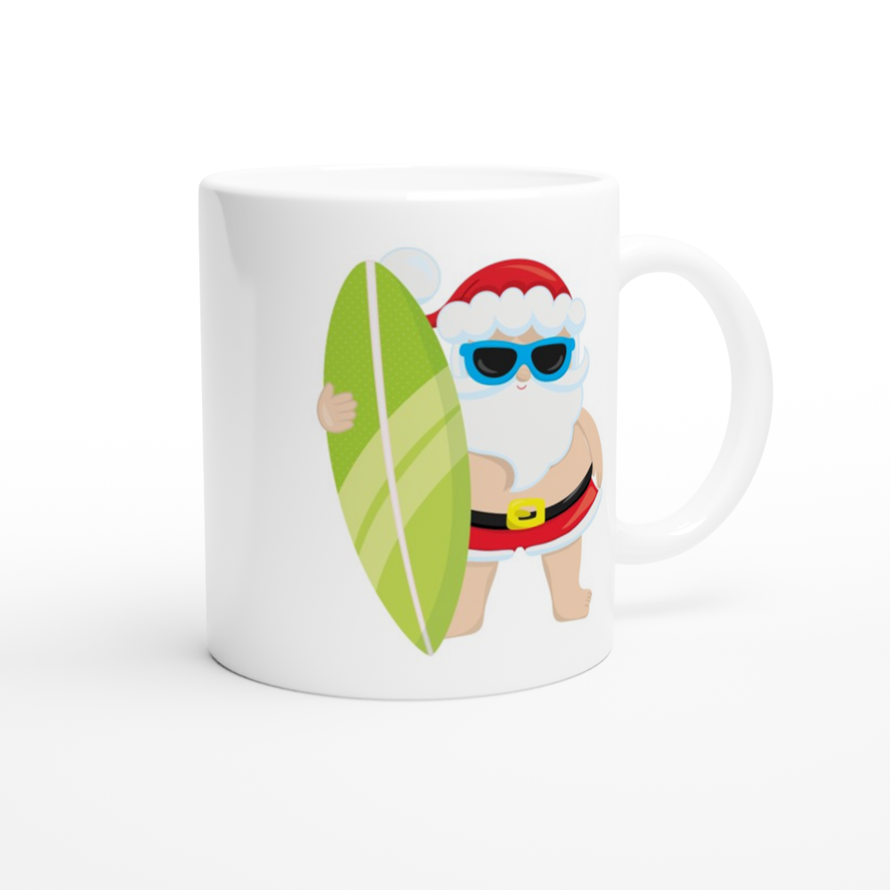 Surf Santa - White 11oz Ceramic Mug Christmas Mug Globally Fulfilled