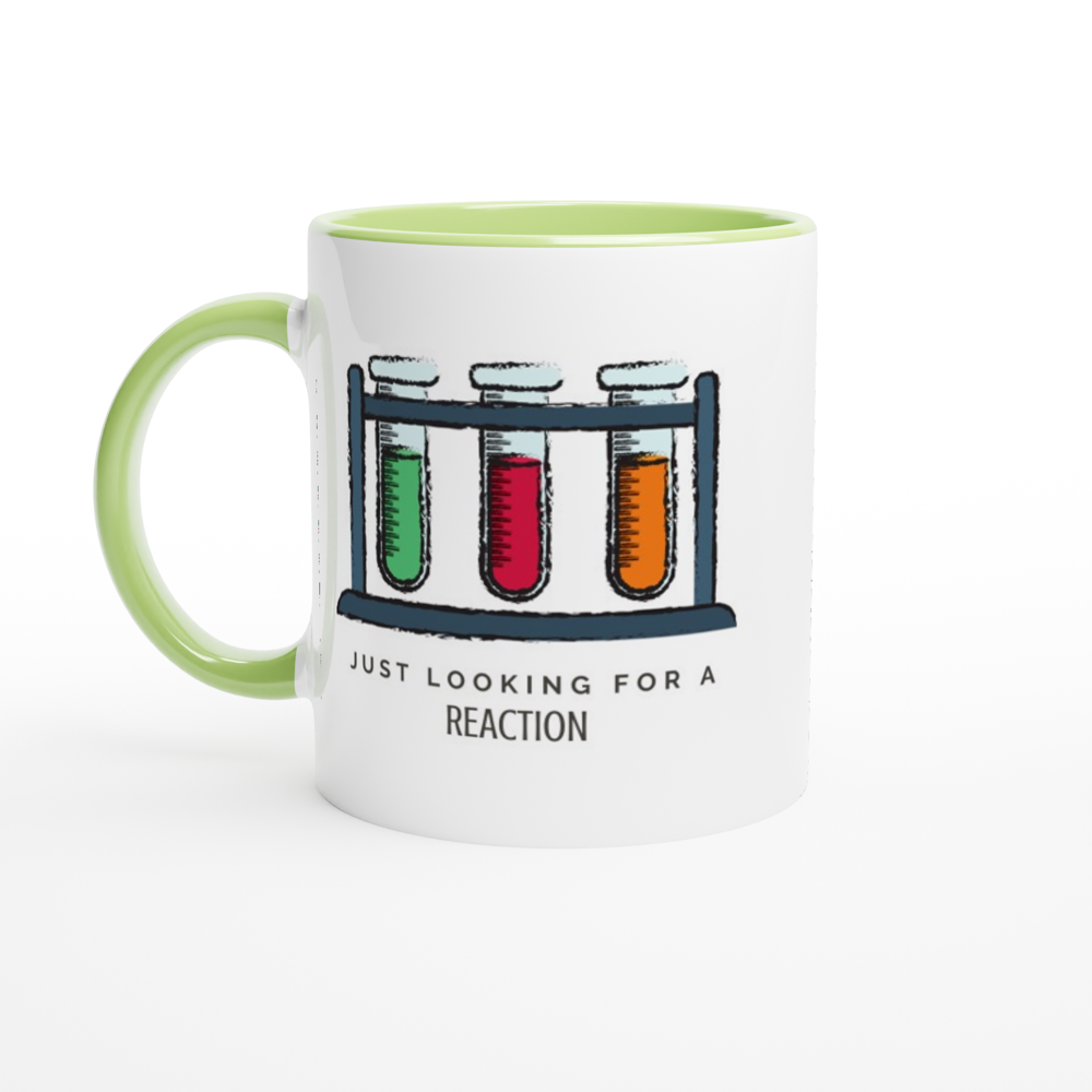 Test Tubes, Just Looking For A Reaction - White 11oz Ceramic Mug with Colour Inside ceramic green Colour 11oz Mug Globally Fulfilled Science