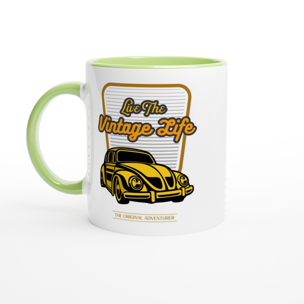 Live The Vintage Life - White 11oz Ceramic Mug with Colour Inside ceramic green Colour 11oz Mug Globally Fulfilled Retro
