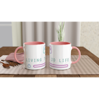 Living The 2D Life White 11oz Ceramic Mug with Colour Inside ceramic pink Colour 11oz Mug Games Globally Fulfilled Tech