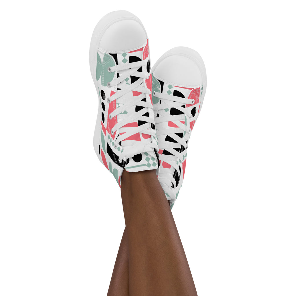 Pink Geometric - Women’s high top canvas shoes 12 Womens High Top Shoes Outside Australia Printed Offshore