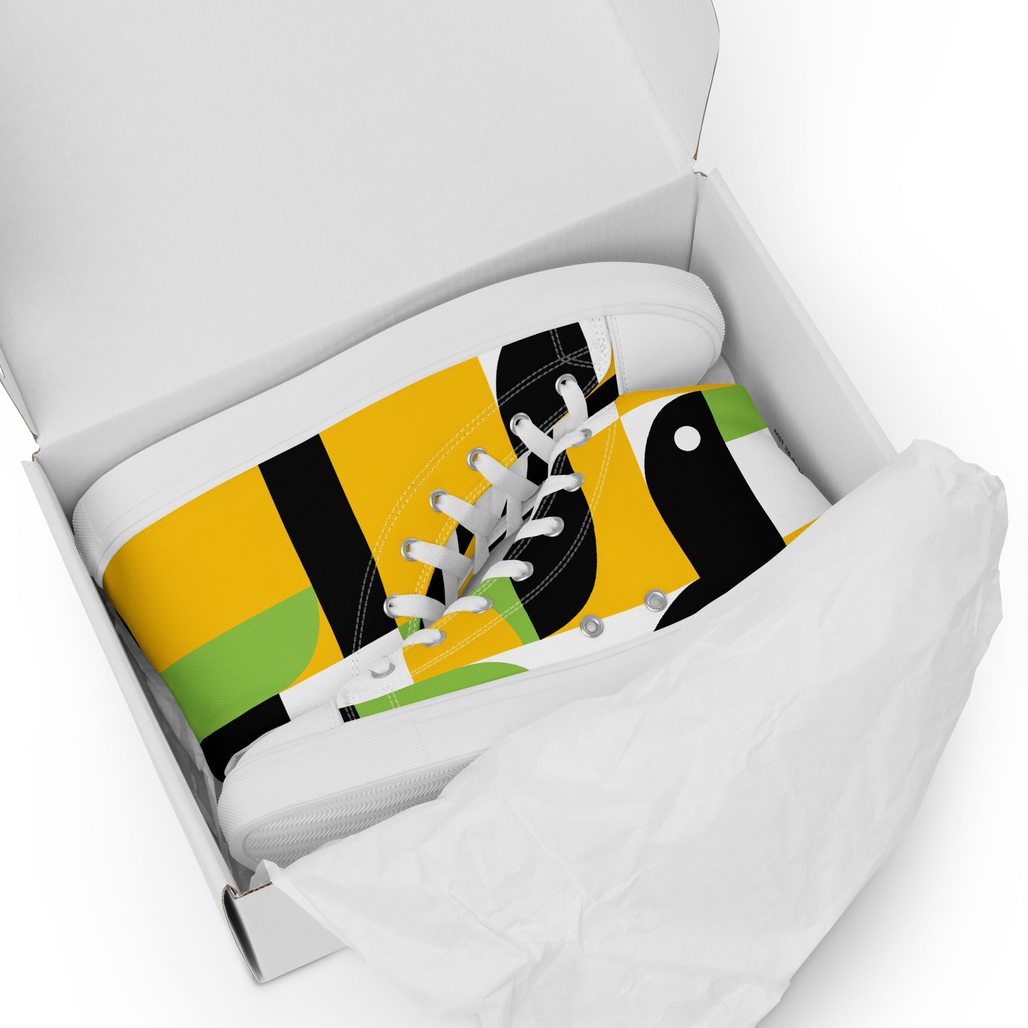 Yellow, Green And Black Geometric - Women’s high top canvas shoes Womens High Top Shoes Outside Australia Printed Offshore