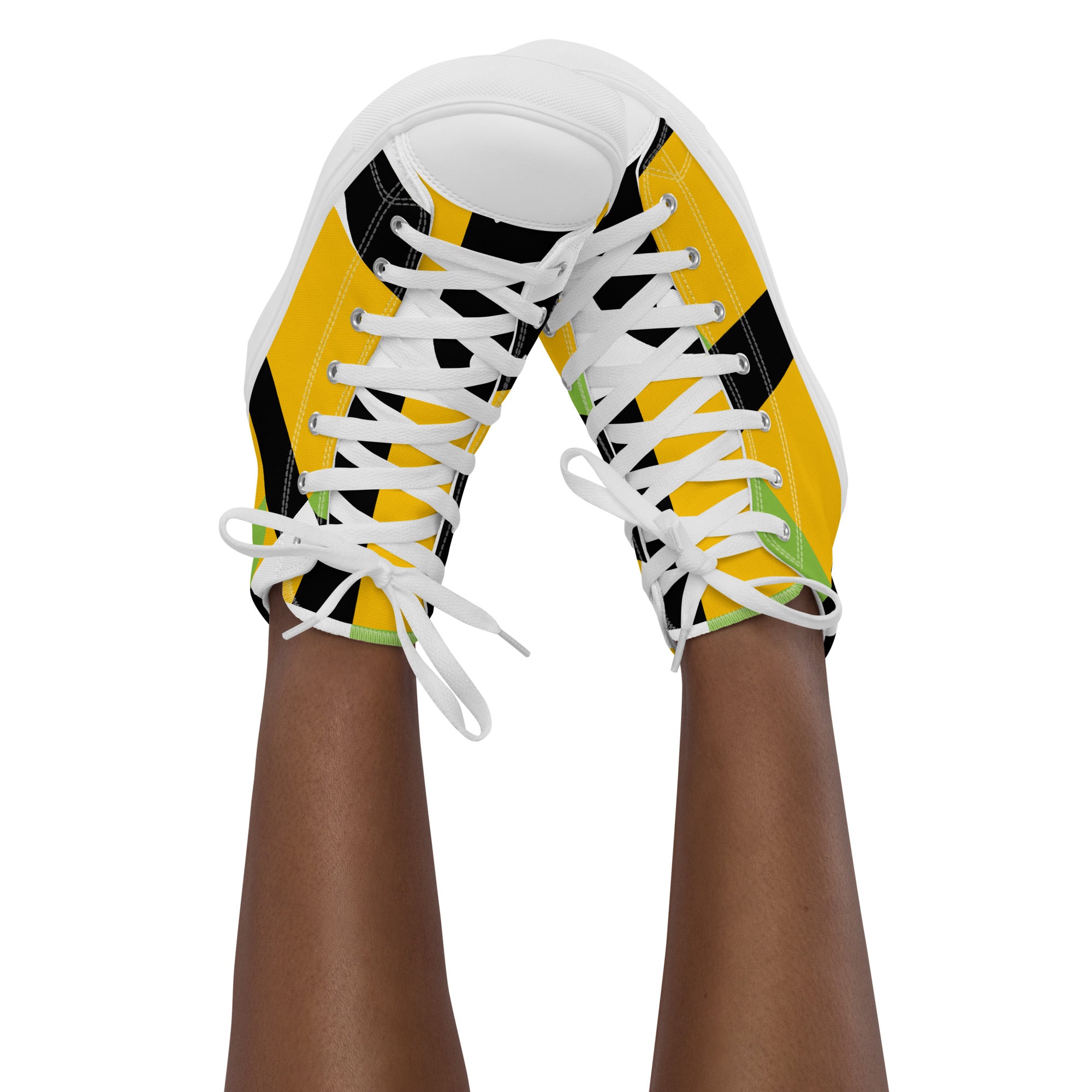 Yellow, Green And Black Geometric - Women’s high top canvas shoes Womens High Top Shoes Outside Australia Printed Offshore