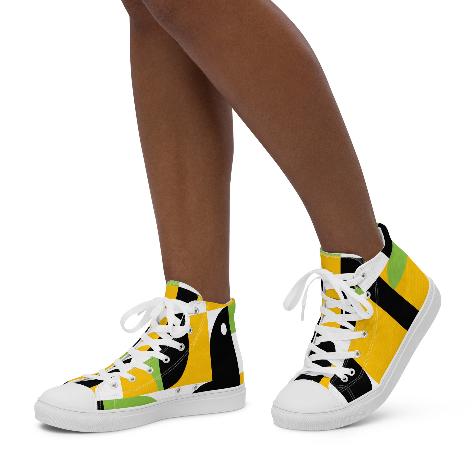 Yellow, Green And Black Geometric - Women’s high top canvas shoes Womens High Top Shoes Outside Australia Printed Offshore