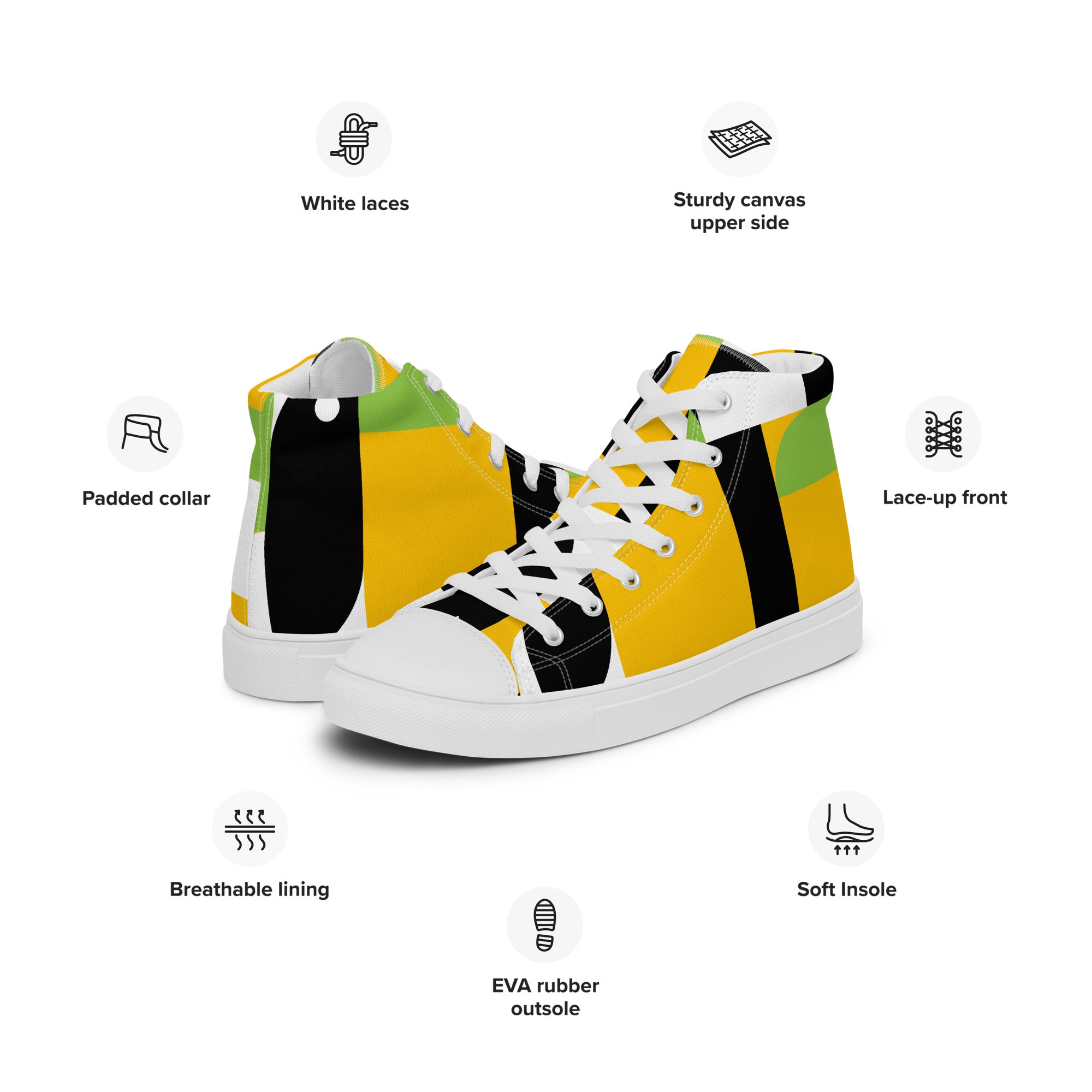 Yellow, Green And Black Geometric - Women’s high top canvas shoes Womens High Top Shoes Outside Australia Printed Offshore