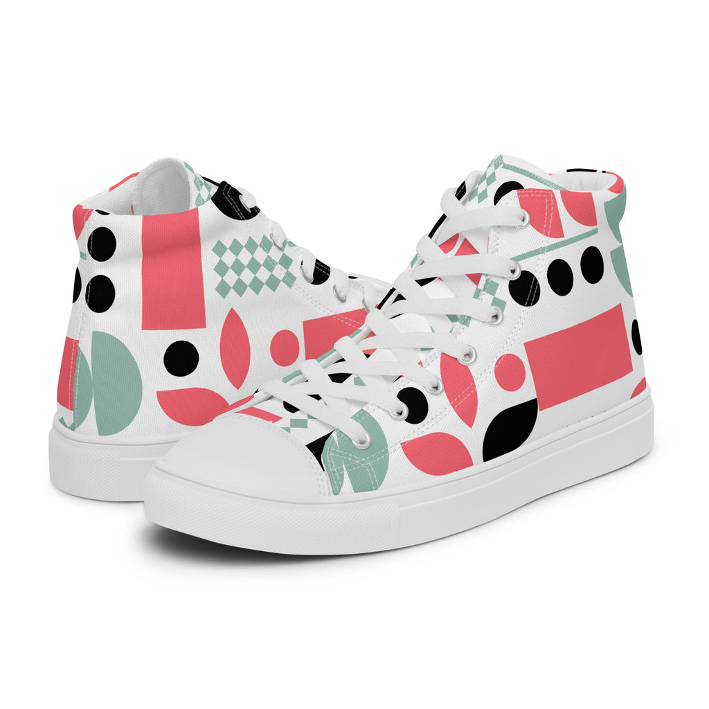 Pink Geometric - Women’s high top canvas shoes Womens High Top Shoes Outside Australia Printed Offshore