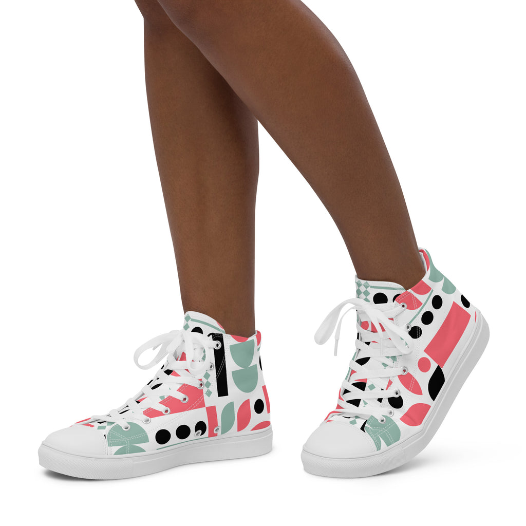 Pink Geometric - Women’s high top canvas shoes Womens High Top Shoes Outside Australia Printed Offshore