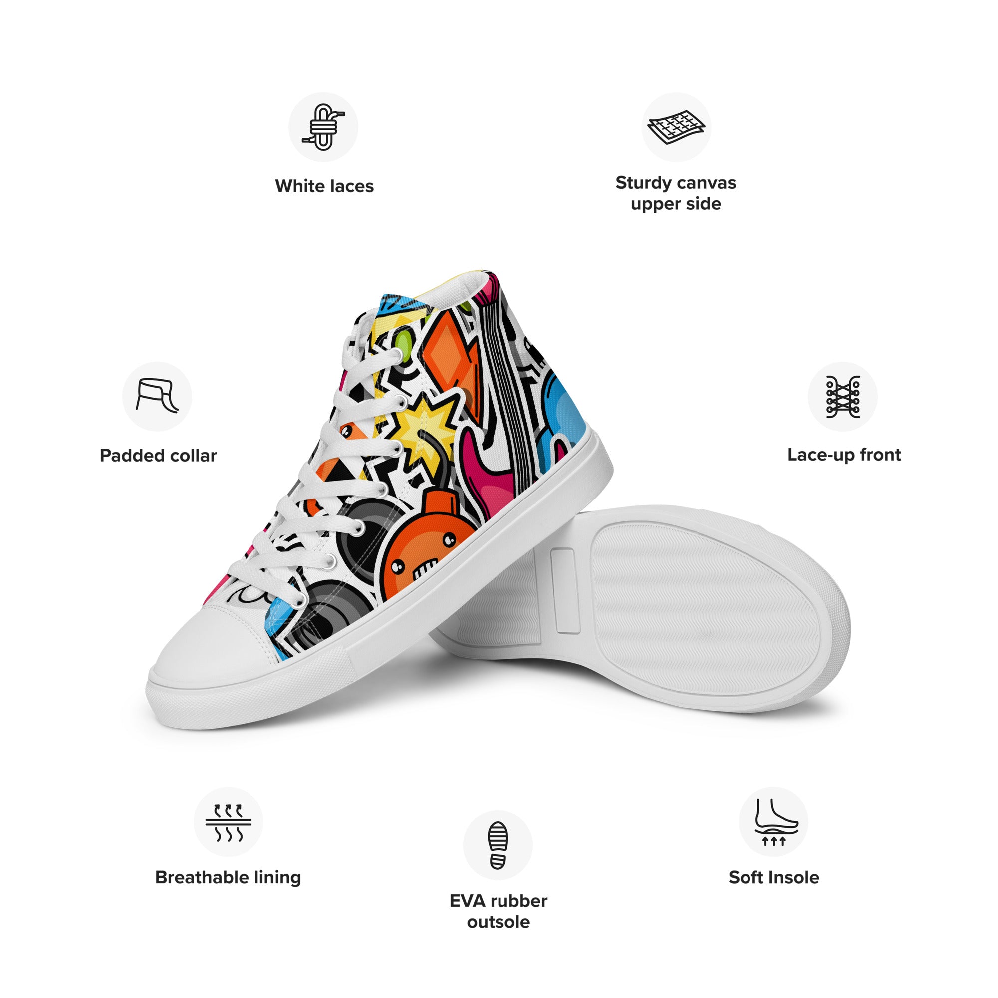 Sticker Music - Women’s high top canvas shoes Womens High Top Shoes Outside Australia Printed Offshore