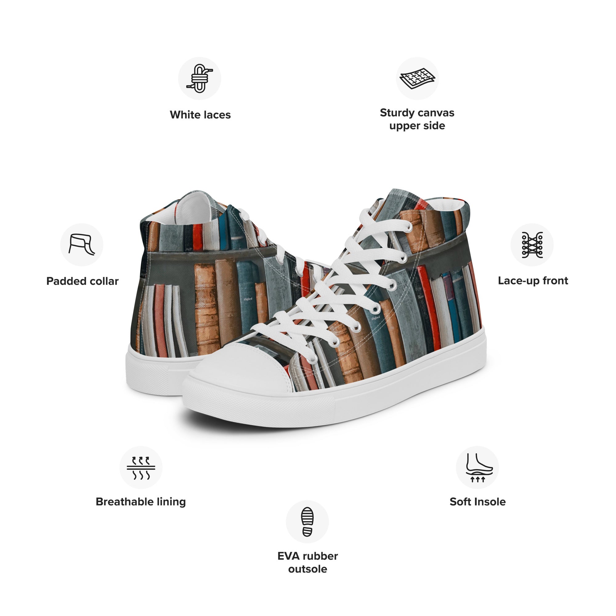 Books - Women’s high top canvas shoes Womens High Top Shoes Outside Australia Printed Offshore