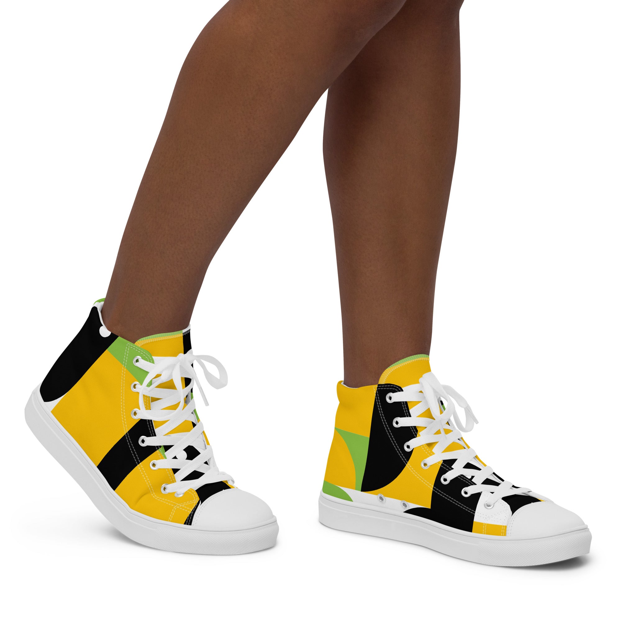 Yellow, Green And Black Geometric - Women’s high top canvas shoes Womens High Top Shoes Outside Australia Printed Offshore