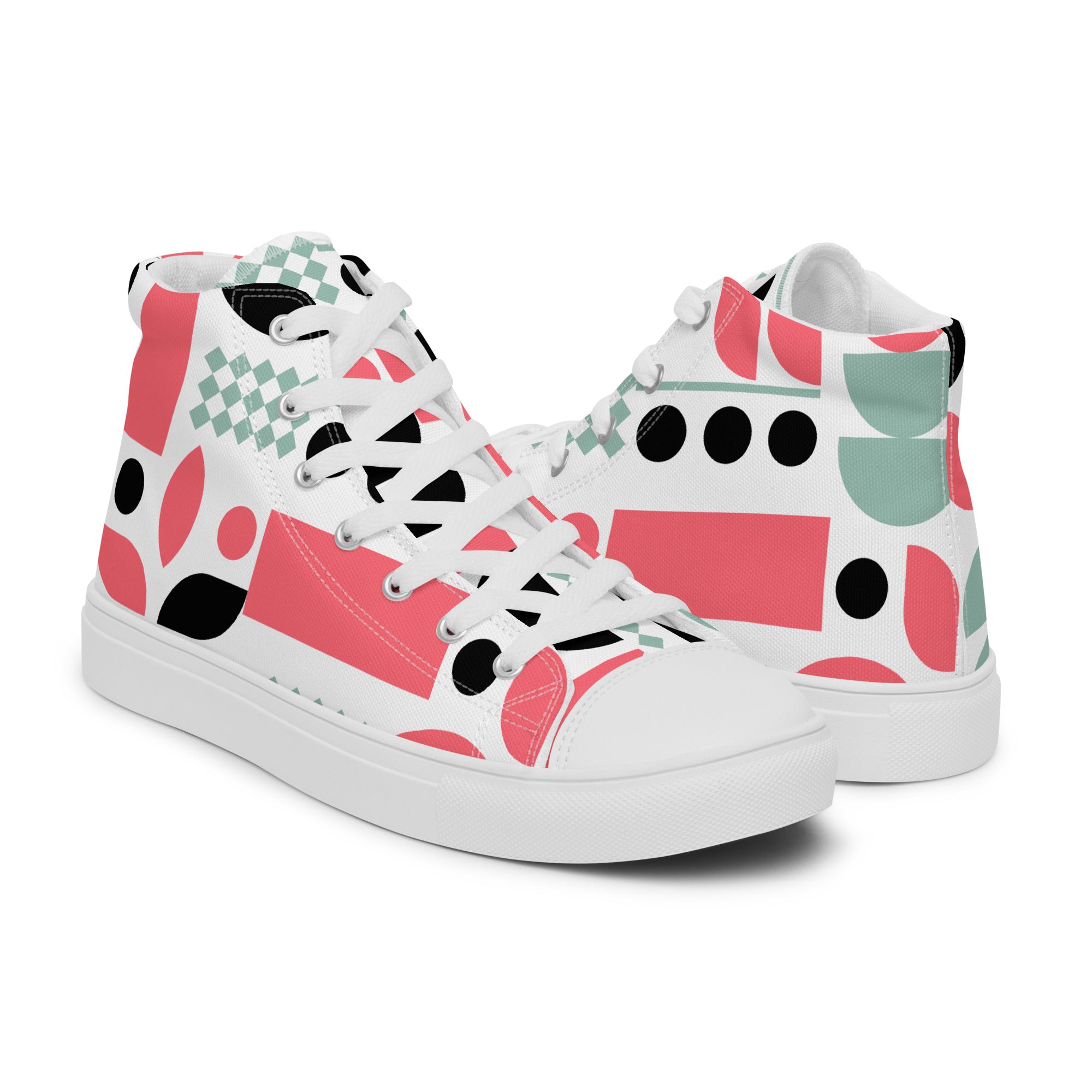 Pink Geometric - Women’s high top canvas shoes Womens High Top Shoes Outside Australia Printed Offshore