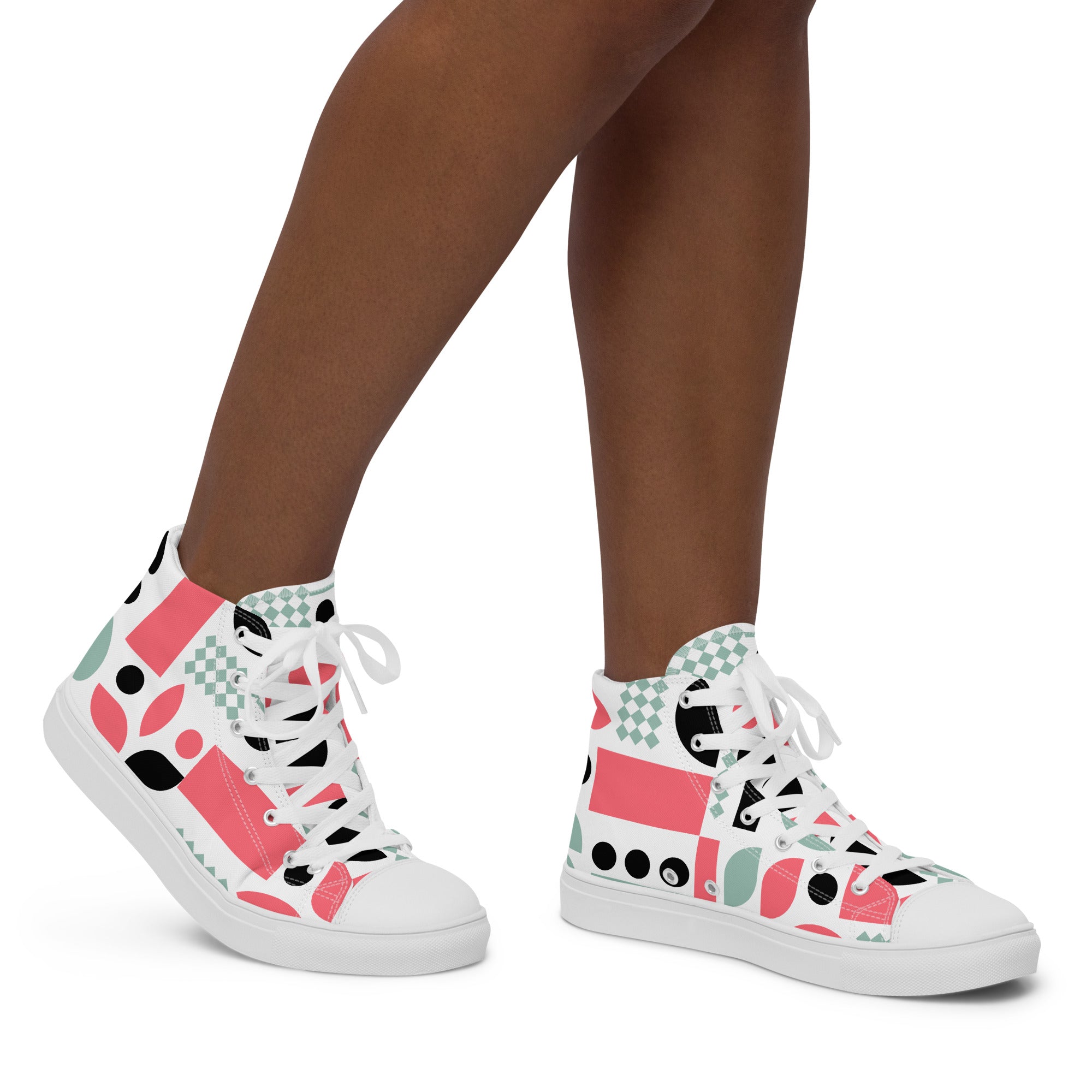 Pink Geometric - Women’s high top canvas shoes Womens High Top Shoes Outside Australia Printed Offshore